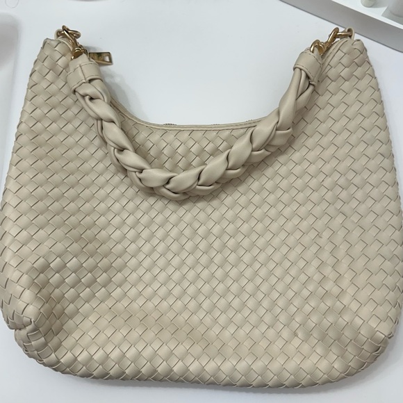 Urban Expressions Sabrina Woven Hobo Handbag Vegan Leather Bone Bag - Picture 3 of 9